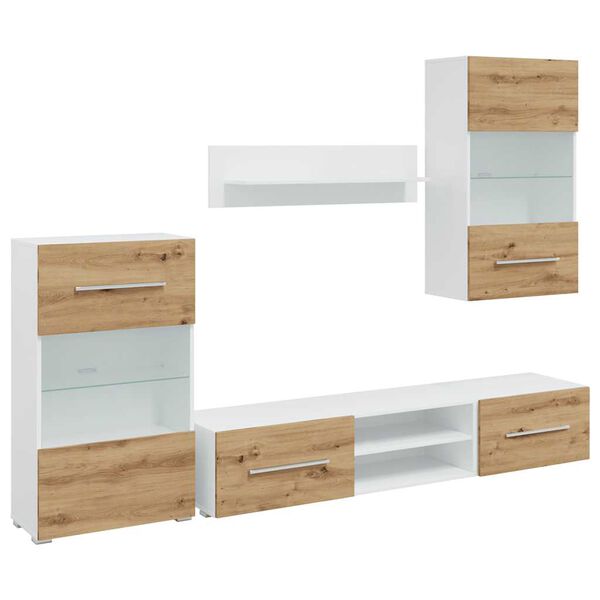 vidaXL 5-tlg. Wohnwand mit LED-Beleuchtung Artisan-Eiche Holzwerkstoff