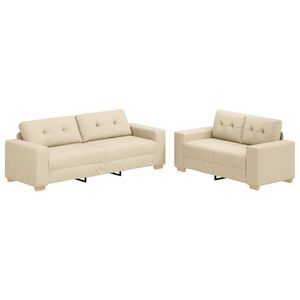 vidaXL 2-tlg. Sofagarnitur mit Kissen Creme Stoff