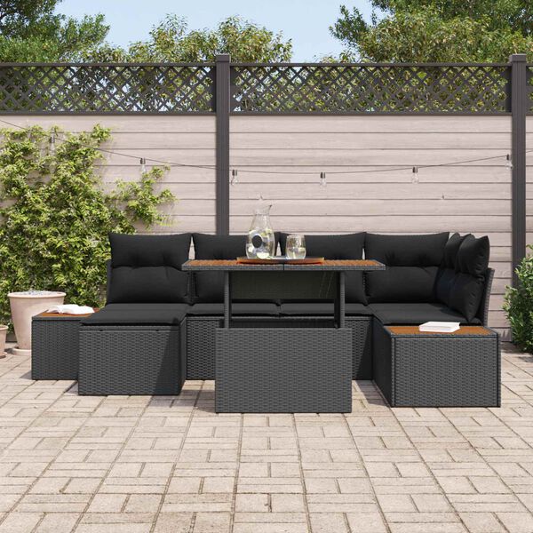 vidaXL Garten-Sofa-Set mit Speicher 7 pcs Schwarz Poly Rattan