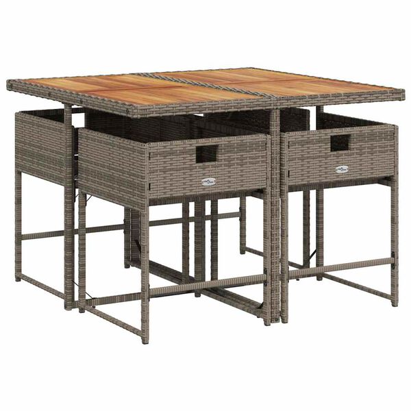 vidaXL 5-tlg. Garten-Essgruppe mit Kissen Grau Poly Rattan