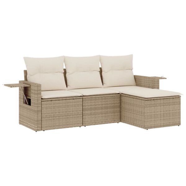 vidaXL 4-tlg. Garten-Sofagarnitur mit Kissen Beige Poly Rattan