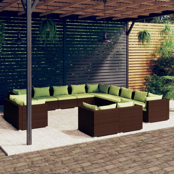 vidaXL 13-tlg. Garten-Lounge-Set mit Kissen Braun Poly Rattan
