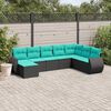 vidaXL 8-teiliges Gartensofa-Set mit Kissen, schwarzes Polyrattan