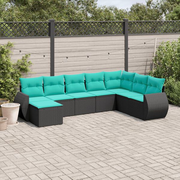 vidaXL 8-teiliges Gartensofa-Set mit Kissen, schwarzes Polyrattan