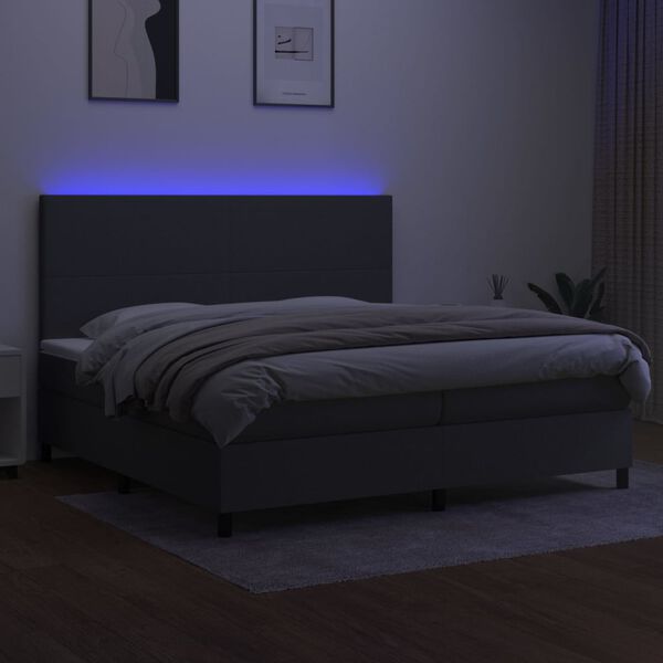 vidaXL Boxspringbett mit Matratze & LED Dunkelgrau 200x200 cm Stoff