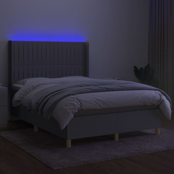 vidaXL Boxspringbett mit Matratze & LED Hellgrau 140x200 cm Stoff