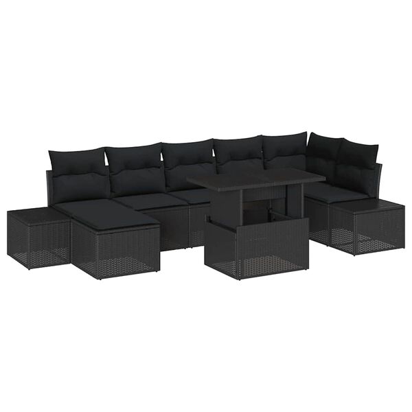 vidaXL Garten-Sofa-Set mit Speicher 8 pcs Schwarz Poly Rattan