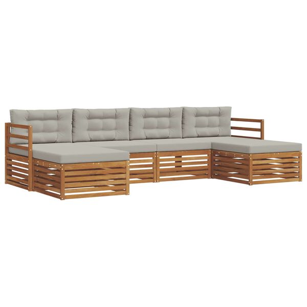 vidaXL Sofagarnituren 6 pcs Nat&uuml;rlich und Hellgrau Massivholz Akazie