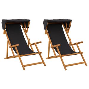vidaXL Liegestuhl 2 pcs 3 Position Massives Eukalyptus Holz Schwarz