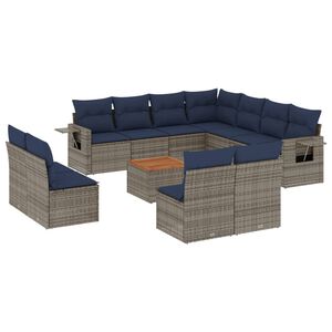vidaXL 12-teiliges Gartensofa-Set mit Kissen, grau, Polyrattan