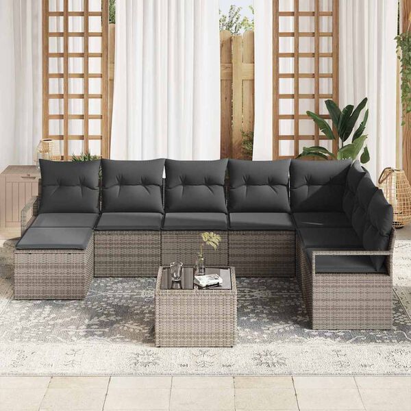 vidaXL Sofa Set mit Kissen mit Speicher 9 pcs Hellgrau Poly-Rattan