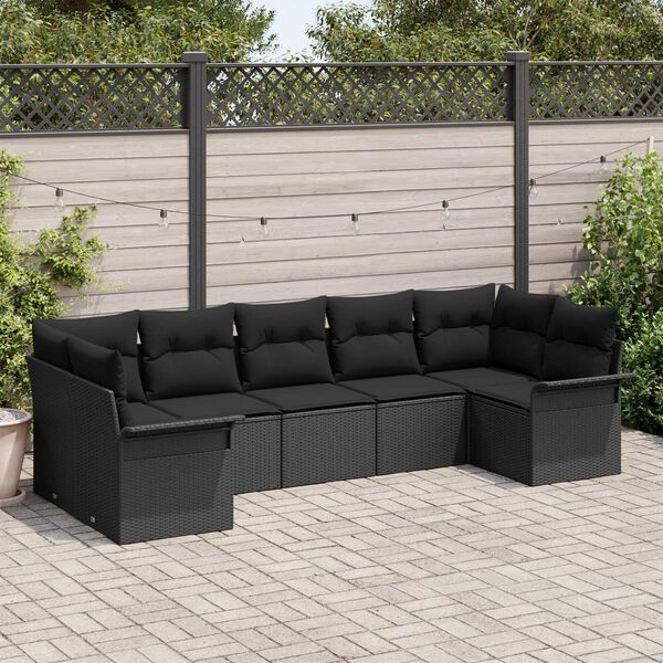 vidaXL Gartensofa-set mit Kissen 7 pcs Schwarz Poly-Rattan