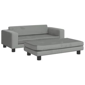 vidaXL Kindersofa mit Hocker Hellgrau 100x50x30 cm Samt