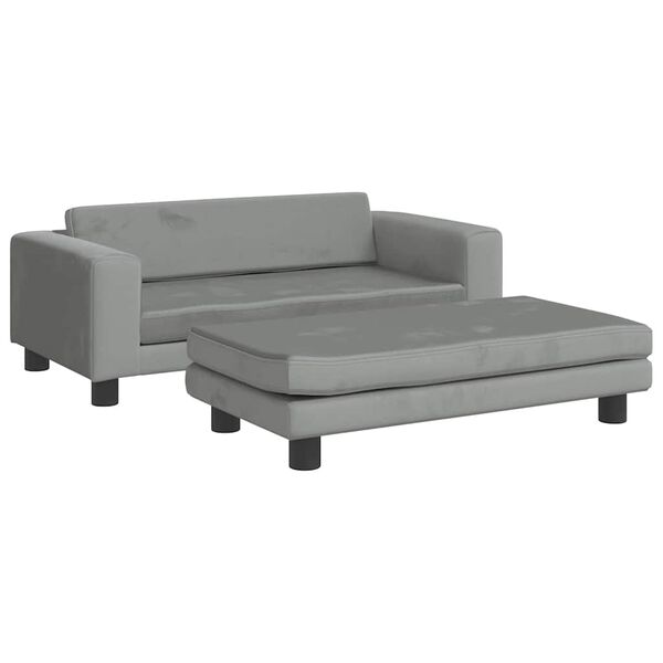 vidaXL Kindersofa mit Hocker Hellgrau 100x50x30 cm Samt