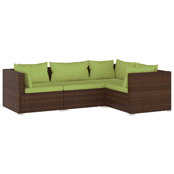 vidaXL 4-tlg. Garten-Lounge-Set mit Auflagen Poly Rattan Braun