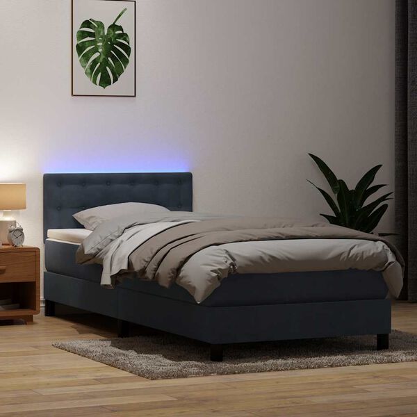 vidaXL Boxspringbett mit Matratze & LED Dunkelgrau 90x210 cm Samt