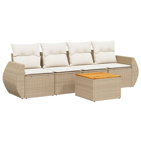 vidaXL 5-tlg. Garten-Sofagarnitur mit Kissen Beige Poly Rattan