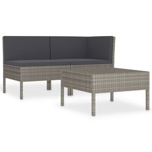 vidaXL 3-tlg. Garten-Lounge-Set mit Auflagen Poly Rattan Grau