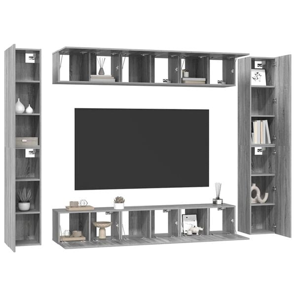 vidaXL 10-tlg. TV-Schrank-Set Grau Sonoma Holzwerkstoff