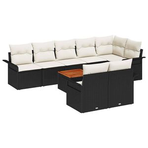 vidaXL Gartensofa-set mit Speicher 9 pcs Schwarz und Creme Poly-Rattan