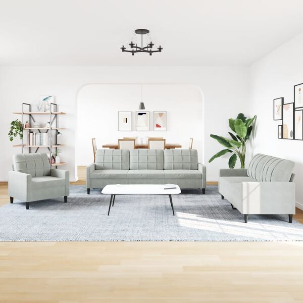 vidaXL 4-tlg. Sofagarnitur mit Kissen Hellgrau Samt