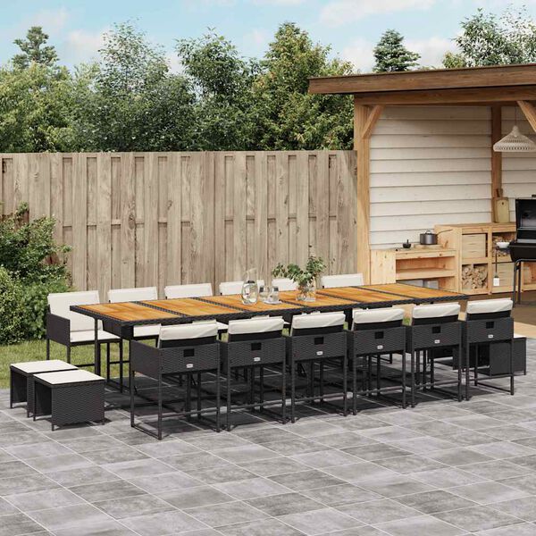 vidaXL 17-tlg. Garten-Essgruppe mit Kissen Schwarz Poly Rattan