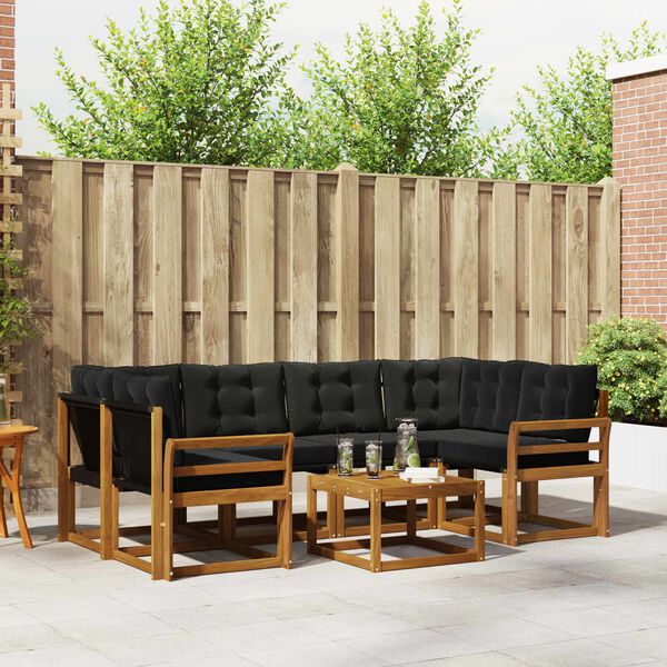 vidaXL Outdoor-Sofagarnitur mit Kissen 7 pcs Nat&uuml;rlich und Schwarz