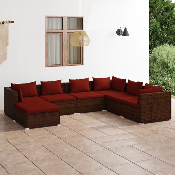 vidaXL 7-tlg. Garten-Lounge-Set mit Kissen Poly Rattan Braun