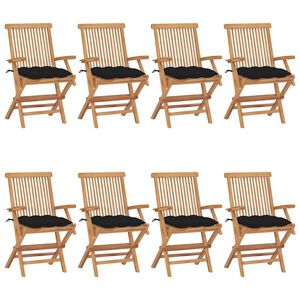 vidaXL Klappst&uuml;hle mit schwarzen Kissen, 8-teilig, Massivholz Teakholz