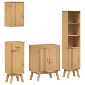 vidaXL Badezimmerm&ouml;bel-Set mit Regal 4 pcs Braun Massivholz Kiefer