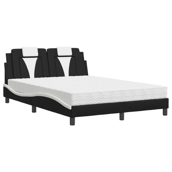 vidaXL Bett "Viana" mit Matratze Schwarz und Wei&szlig; 140x190 cm Kunstleder