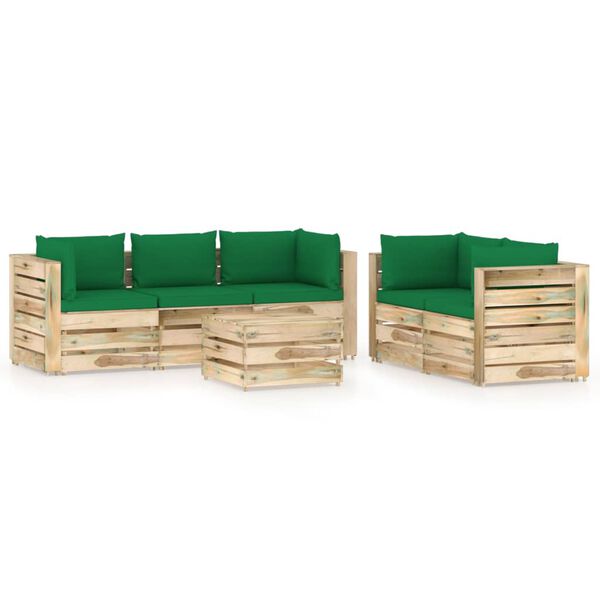 vidaXL 6-tlg. Garten-Lounge-Set mit Kissen Gr&uuml;n Impr&auml;gniertes Holz