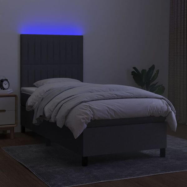 vidaXL Boxspringbett mit Matratze & LED Dunkelgrau 100x200 cm Stoff