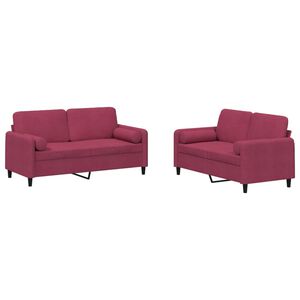 vidaXL 2-tlg. Sofagarnitur mit Kissen Weinrot Samt