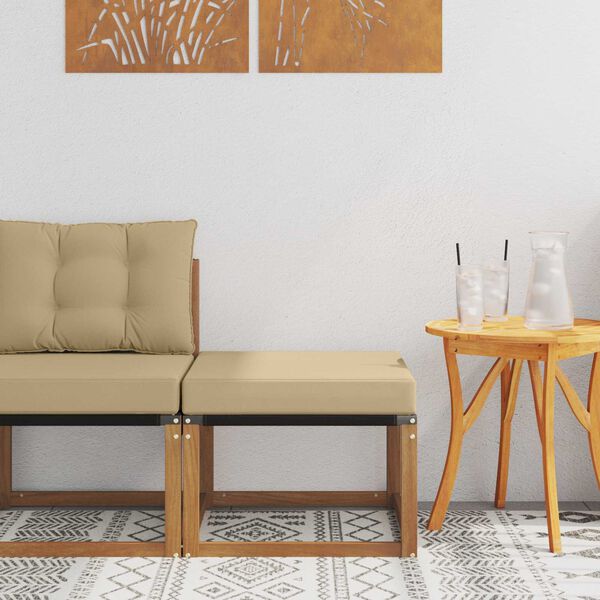 vidaXL Outdoor-Fu&szlig;hocker Massivholz Akazie und Textilene-Stoff Natur