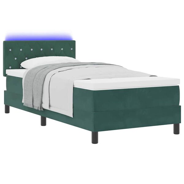 vidaXL LED Boxspringbett mit Matratze Dunkelgr&uuml;n 90 x 200 cm Samt