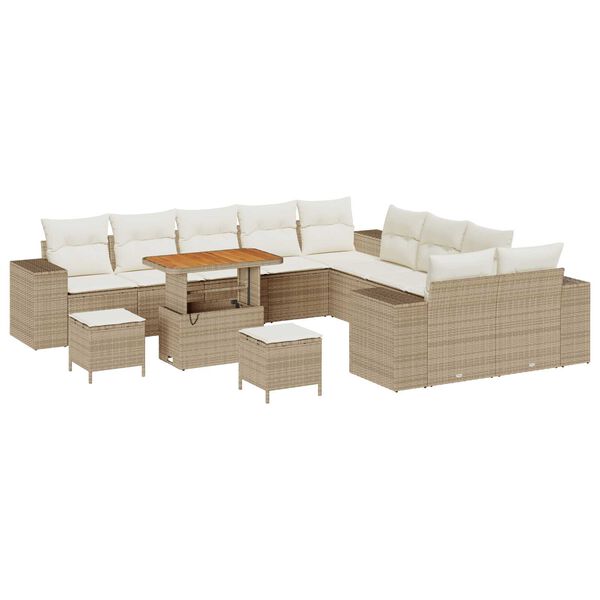 vidaXL Gartensofa-set mit Kissen 13 pcs Beige Poly-Rattan