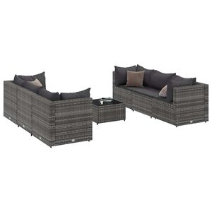 vidaXL 7-tlg. Garten-Lounge-Set mit Kissen Grau Poly Rattan