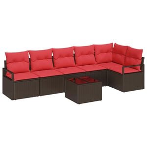 vidaXL Gartensofa-set 7 stk. Braun und Rot Poly-Rattan