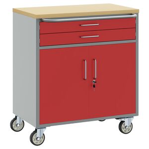 vidaXL Trolley Rolling Workbench Mit Rad Rot und Grau 75 x 45 x 85 cm