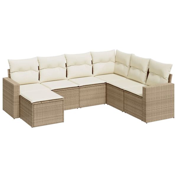 vidaXL 7-tlg. Garten-Sofagarnitur mit Kissen Beige Poly Rattan