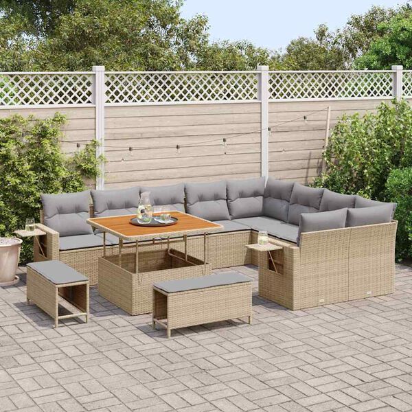 vidaXL Garten-Sofa-Set 12 pcs Beige und Hellgrau 100 x 100 x 71 cm