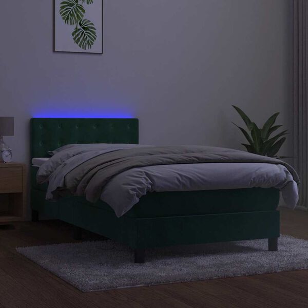 vidaXL Boxspringbett mit Matratze & LED Dunkelgr&uuml;n 100x200 cm Samt