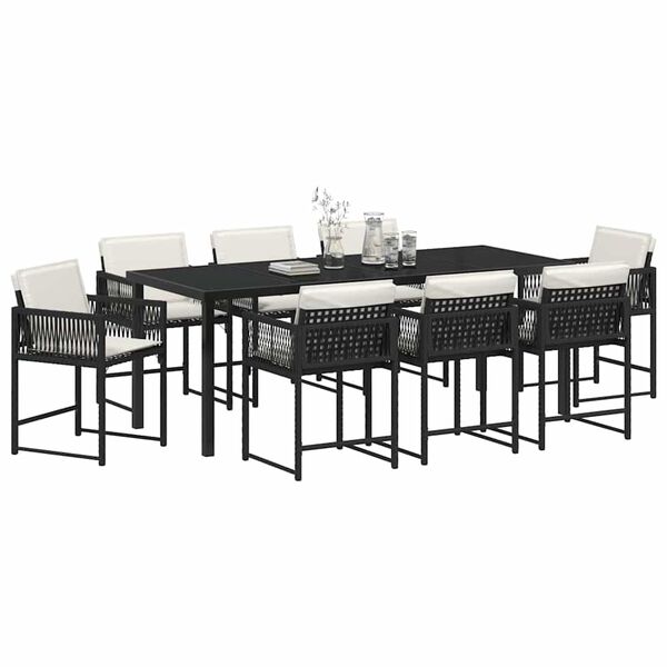 vidaXL Garten Essgruppe 9 pcs Schwarz Poly-Rattan