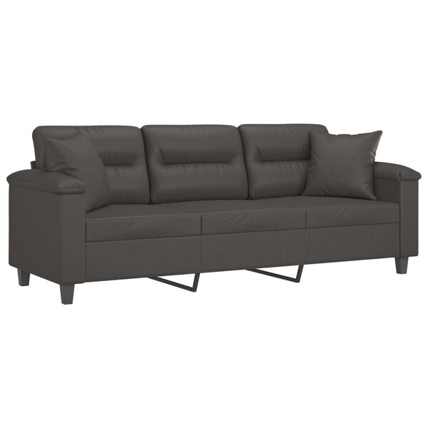 vidaXL 3-Sitzer-Sofa mit Kissen Grau 180 cm Kunstleder