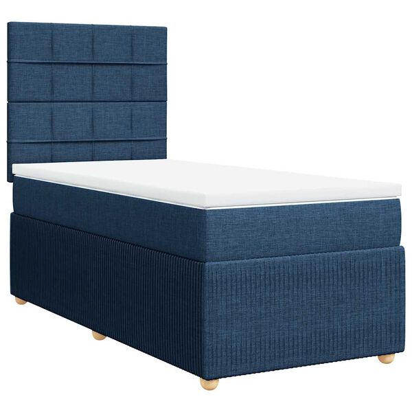 vidaXL Boxspringbett mit Matratze Blau 90x200 cm Stoff