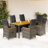 vidaXL 7-tlg. Garten-Bistro-Set mit Kissen Grau Poly Rattan