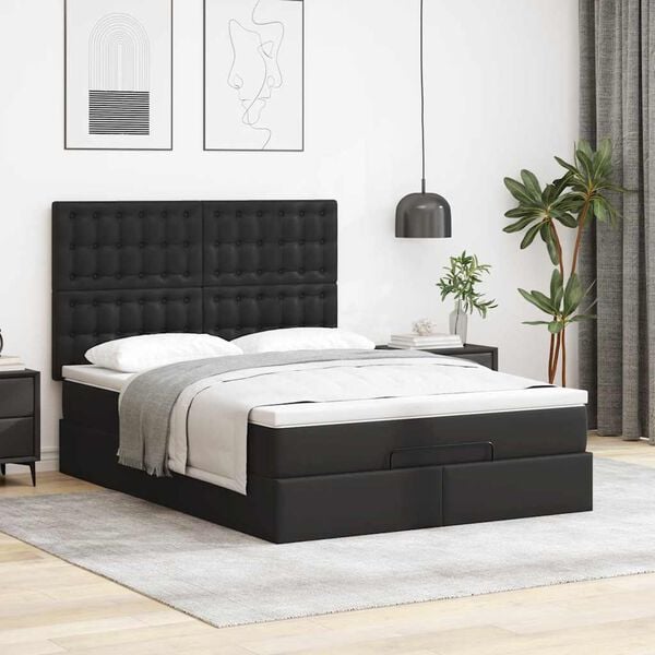 vidaXL Ottoman-Bett mit Matratze Schwarz 140x190 cm Kunstleder
