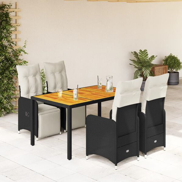 vidaXL 5-tlg. Garten-Bistro-Set mit Kissen Schwarz Poly Rattan