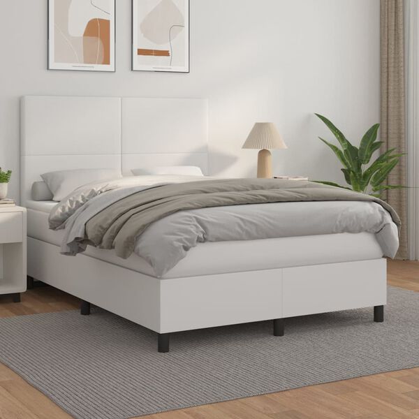vidaXL Boxspringbett mit Matratze Wei&szlig; 140x200 cm Kunstleder